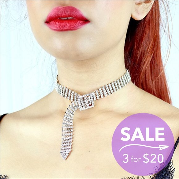 Violet Runway Jewelry - 😈  Silver Rhinestone Buckle Choker Necklace